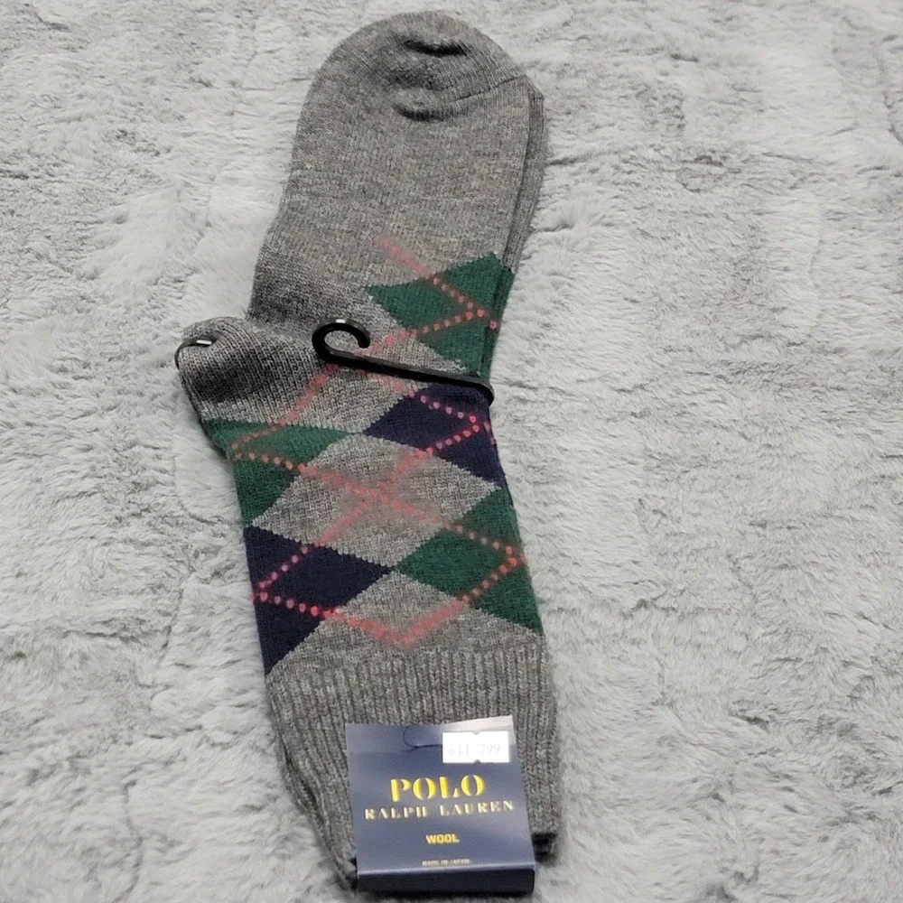 Polo Ralph Lauren Wool Socks Mens 10-13 Gray Argyle Dress Mid Calf‎ Japan